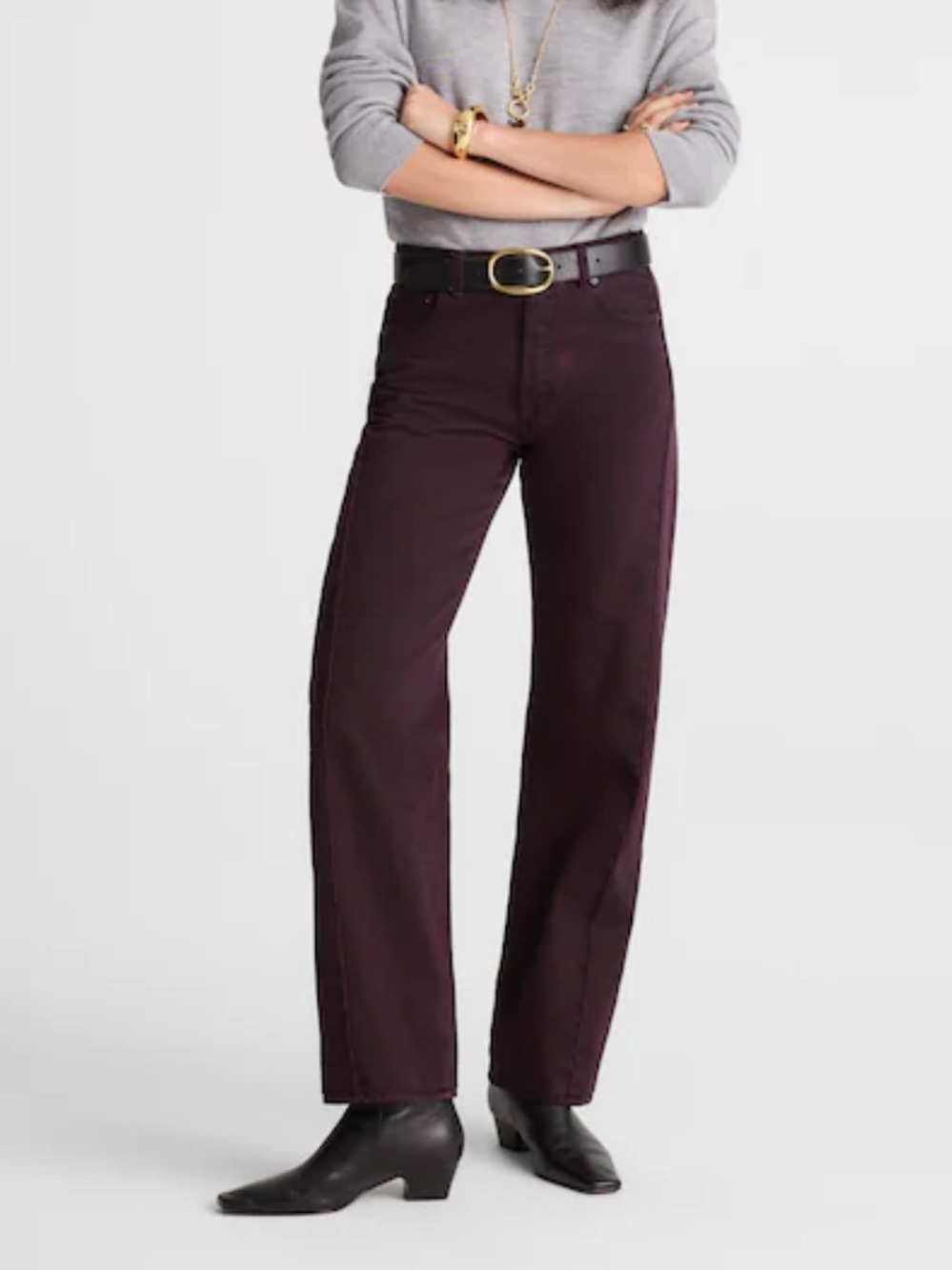 Madewell Dark Burgundy Pieced Barrel Jeans, size 30